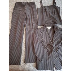 Women's Giorgio Fiorlini  3 Pc Pin Black Stripe Pant Suit Jacket 10 Pants 8